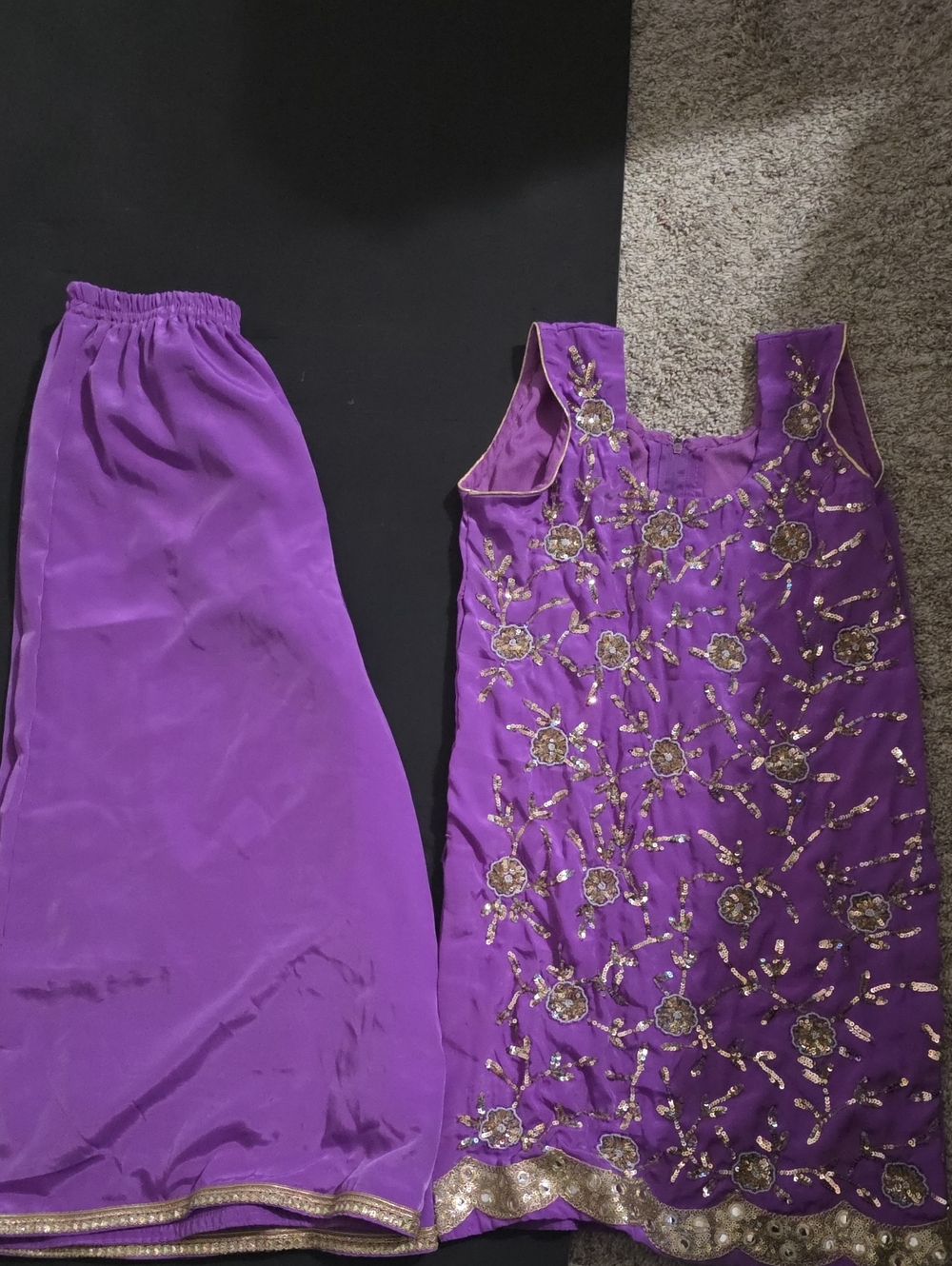 Girls Purple Embroidered Sleeveless Palazzo Set
